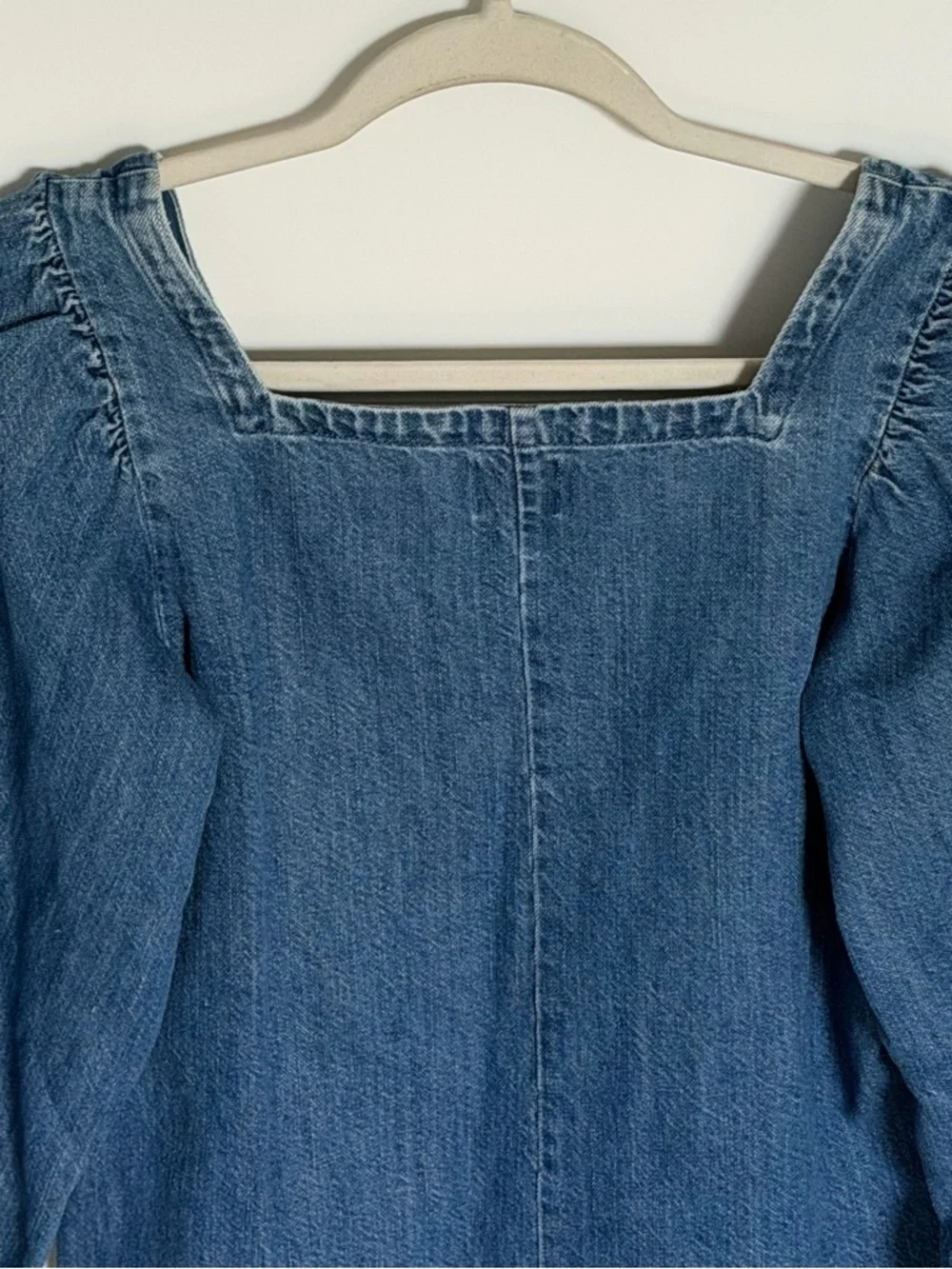 J. Crew Denim Square-Neck Puff Sleeve Blouse Blue linen cotton 54648